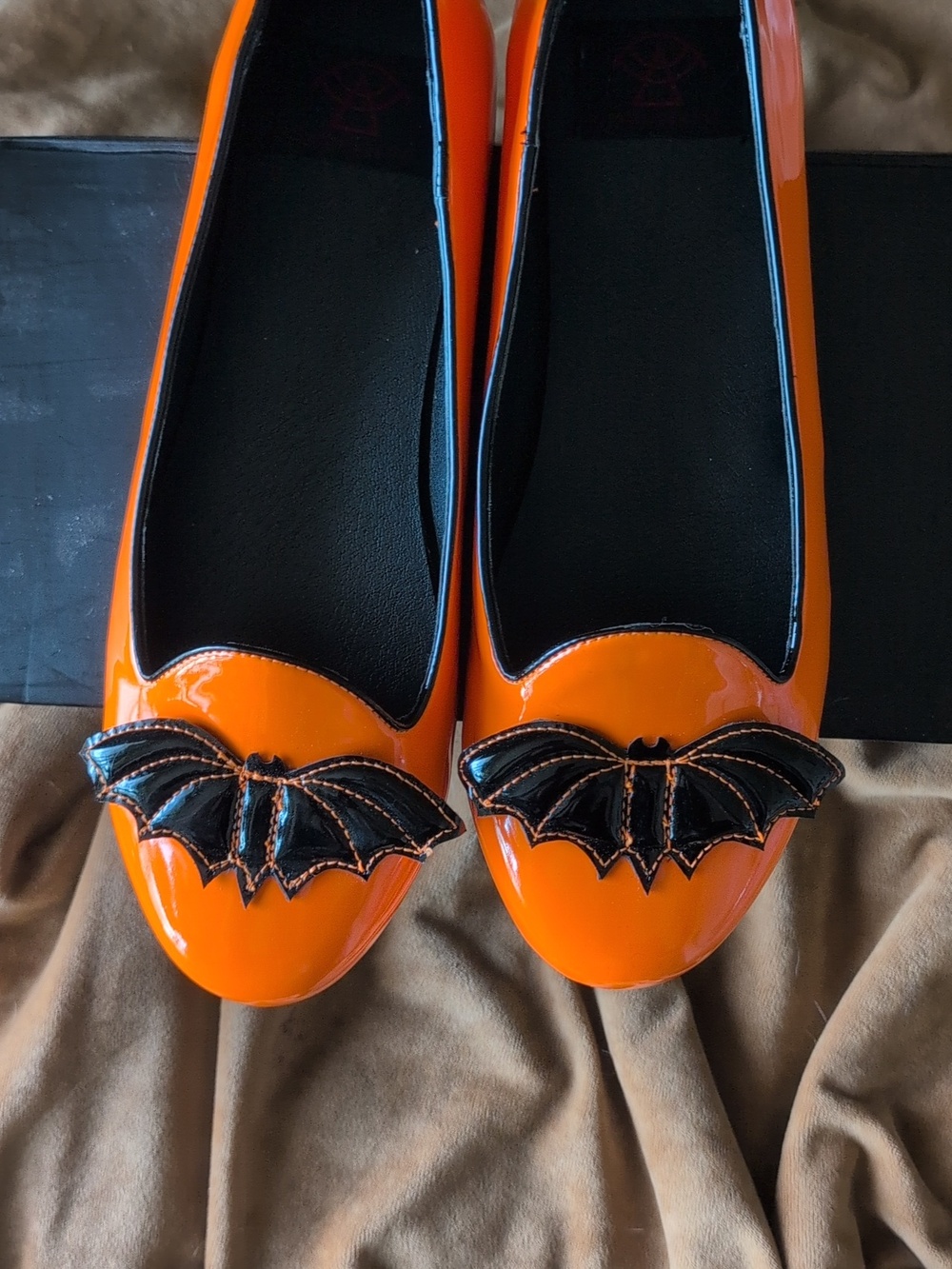 Orange Patent Bat Appliqué Slip-On Flats - Picture 2 of 4